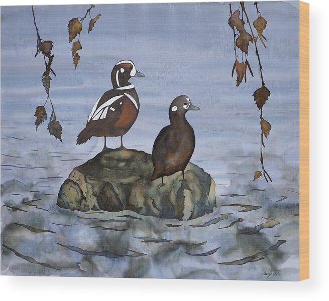 Ducks Wood Print featuring the tapestry - textile Coming Closer by Carolyn Doe