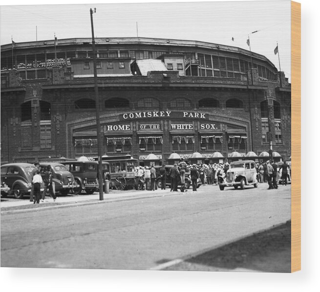 Retro Wood Print featuring the photograph Comiskey Park Looms by Retro Images Archive