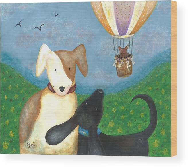 Dog Wood Print featuring the painting Company Coming by Carol Neal