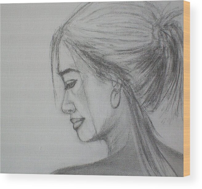 Beautiful Woman Wood Print featuring the drawing Contemplation by Jane See