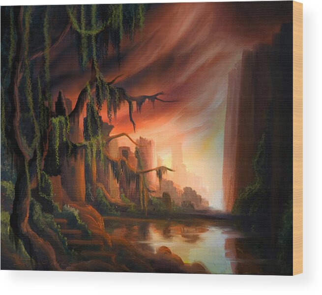 Sunrise Wood Print featuring the painting Cooridor of Light by James Hill