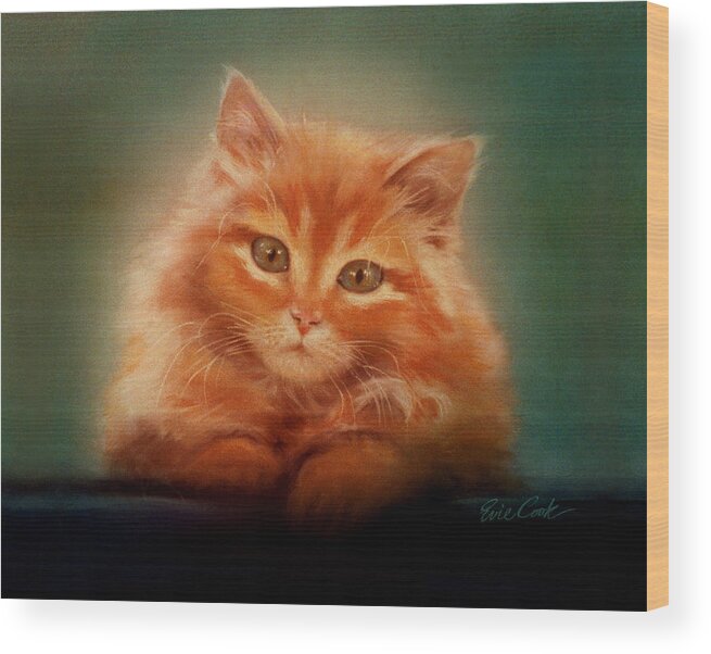 Cat Wood Print featuring the pastel Copper-colored Kitty by Evie Cook