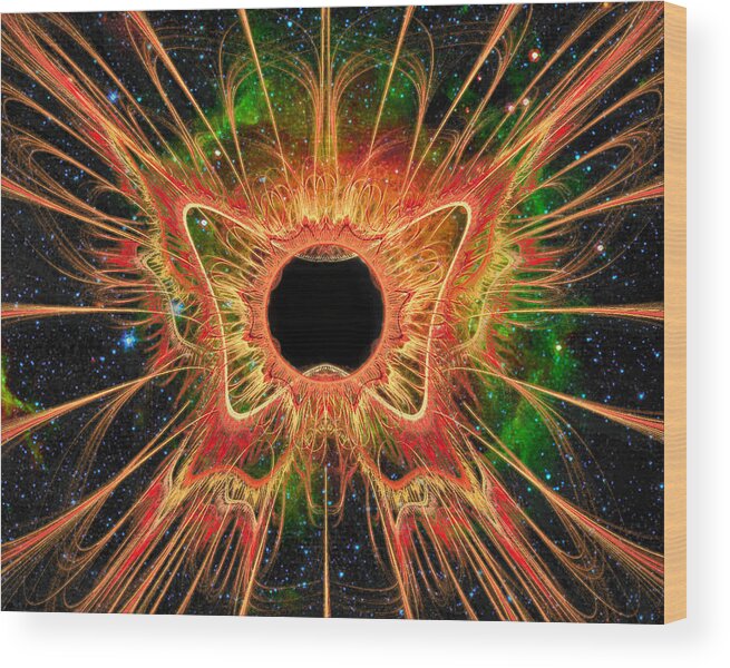 Abstract Wood Print featuring the digital art Cosmic Butterfly Phoenix by Shawn Dall