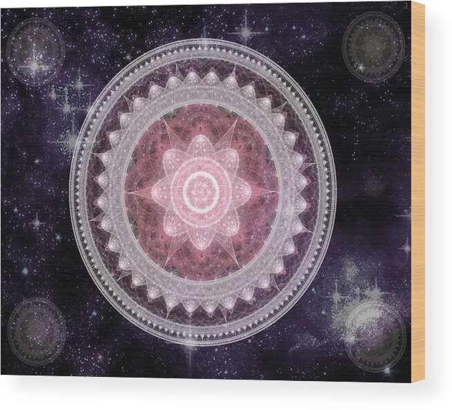 Corporate Wood Print featuring the digital art Cosmic Medallions Fire by Shawn Dall
