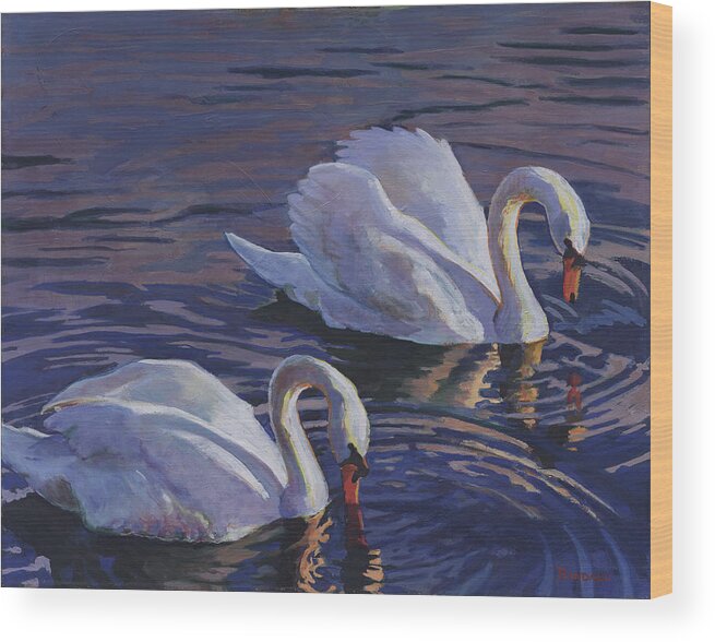 Swans Wood Print featuring the painting Couple by David Randall