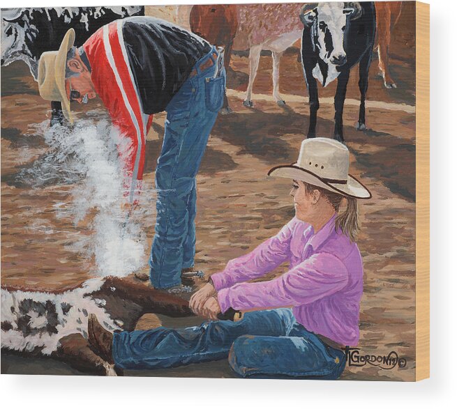 Cowgirl Wood Print featuring the painting Cowgirls Do It Too by Timithy L Gordon