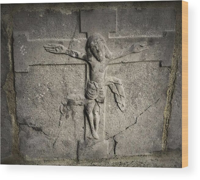 Ireland Wood Print featuring the photograph Crucifixion Stone at Jerpoint Abbey by Nadalyn Larsen