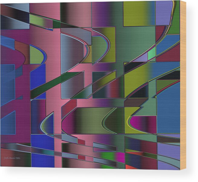 Geometric Wood Print featuring the digital art Curves and Trapezoids 3 by Judi Suni Hall