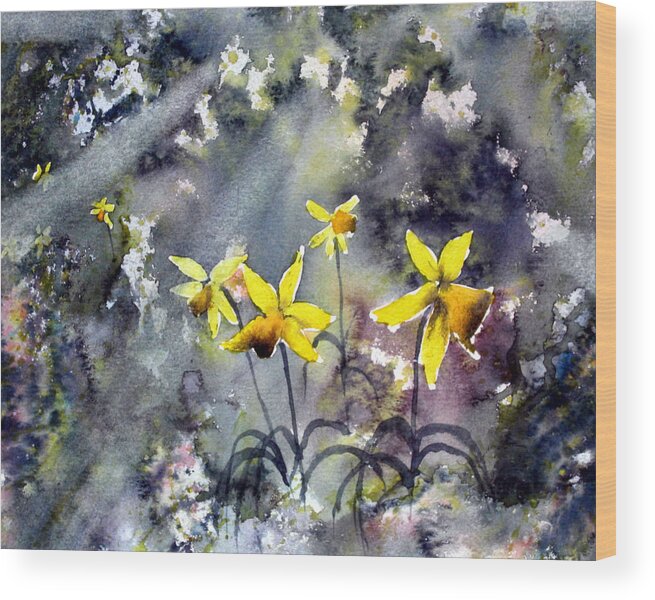 Glenn Marshall Artist Wood Print featuring the painting Daffodils of Hope by Glenn Marshall