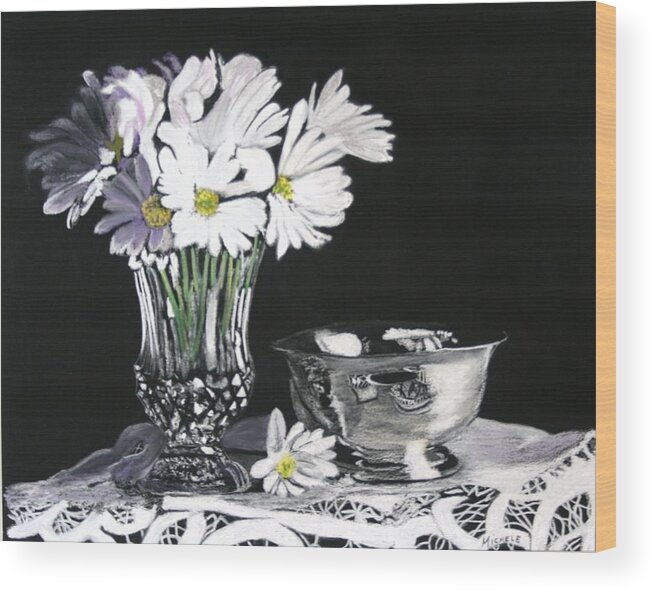 Flowers Wood Print featuring the pastel Daisies With Lace by Michele Turney