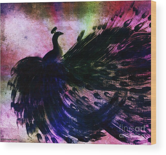 Dancing Peacock Rainbow Wood Print featuring the digital art DANCING PEACOCK rainbow by Anita Lewis