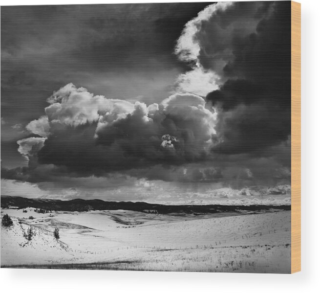 Clouds Wood Print featuring the photograph Dark Clouds Over Snowy Landscape by Theresa Tahara