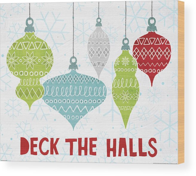 Blue Wood Print featuring the painting Deck The Halls Red by Moira Hershey
