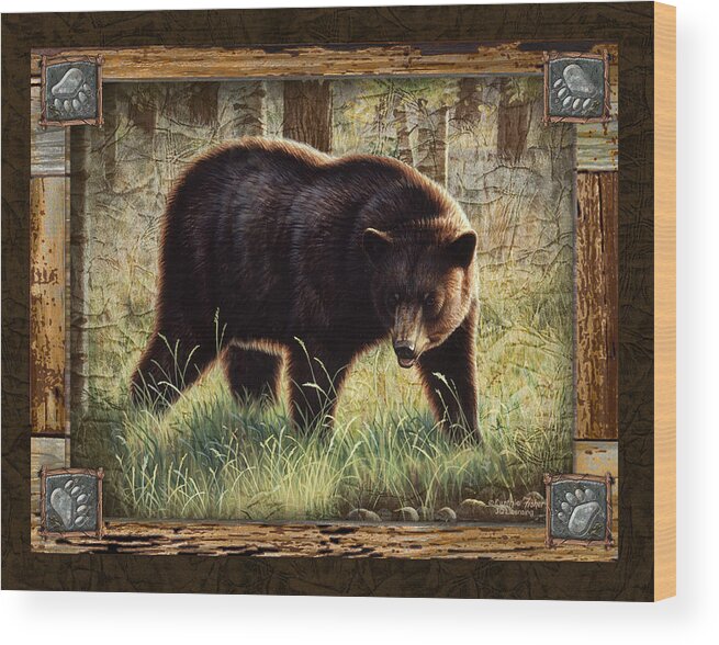 Cynthie Fisher Wood Print featuring the painting Deco Black Bear by JQ Licensing