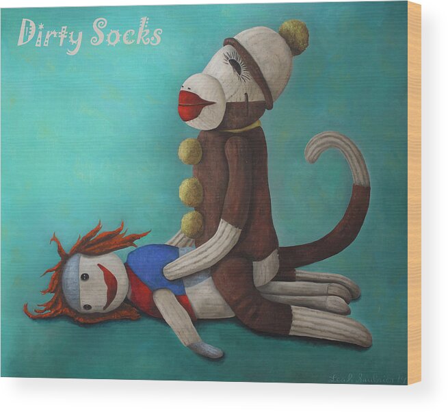 Dirty Socks Wood Print featuring the painting Dirty Socks 4 with Lettering by Leah Saulnier The Painting Maniac