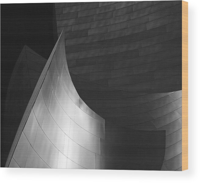 Walt Disney Concert Hall Wood Print featuring the photograph Disney Hall Abstract Black and White by Rona Black