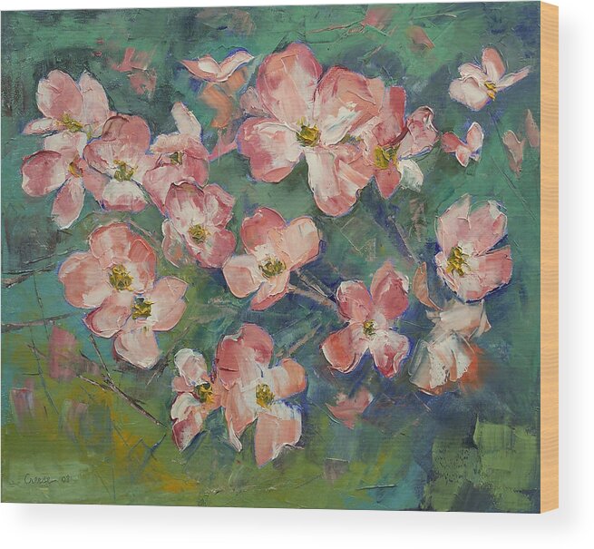 Pink Wood Print featuring the painting Pink Dogwood by Michael Creese