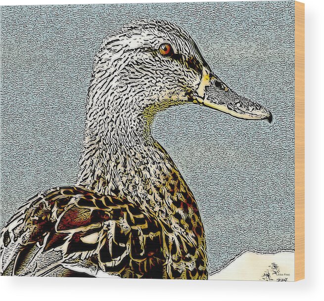 Brown Duck Wood Print featuring the mixed media Duck Art Tribal Mallard II by Lesa Fine