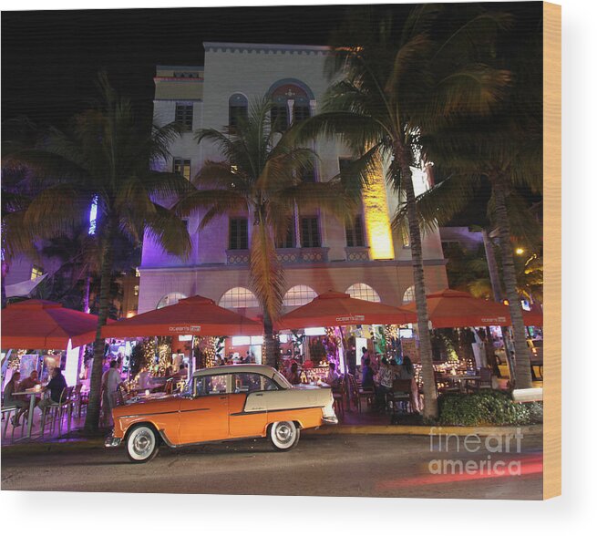 South Beach Wood Print featuring the photograph Edison Hotel South Beach at Night 1 by Steven Spak