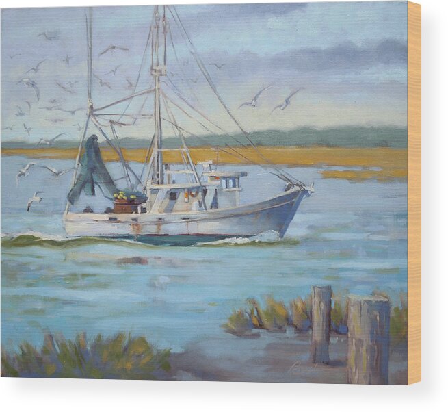 Boat Wood Print featuring the painting Edisto Shrimp Boat by Todd Baxter