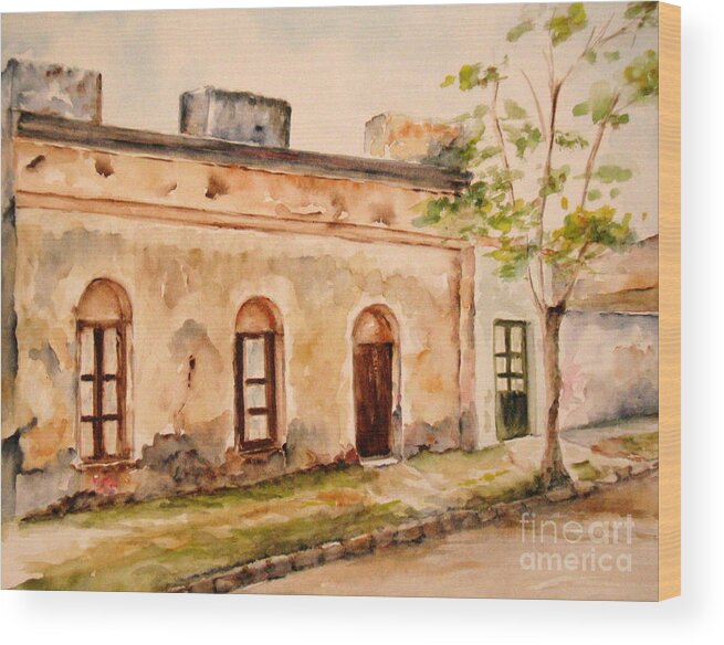 Colonial Houses Wood Print featuring the painting En Calle Belen by Madie Horne