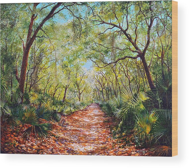 Enchanted Forest Sanctuary Wood Print featuring the painting Enchanted Path by AnnaJo Vahle