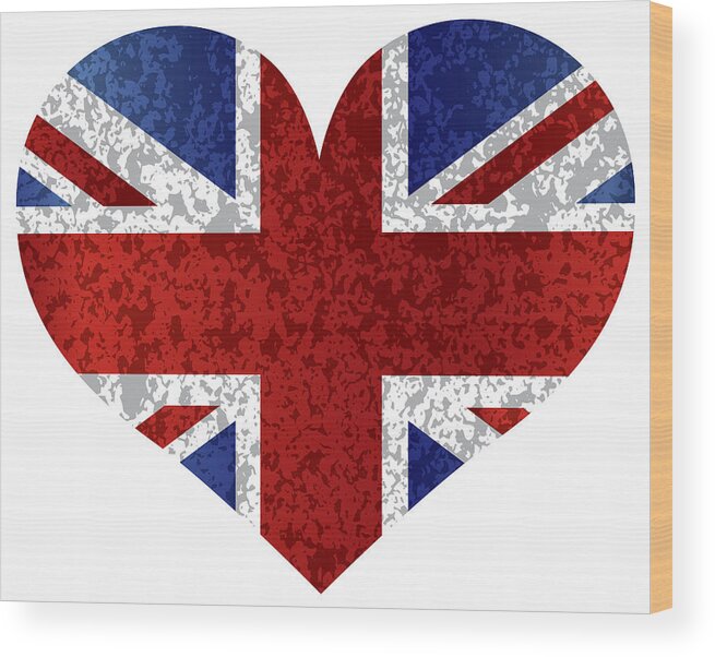 Union Wood Print featuring the photograph England Union Jack Flag Heart Textured by Jit Lim