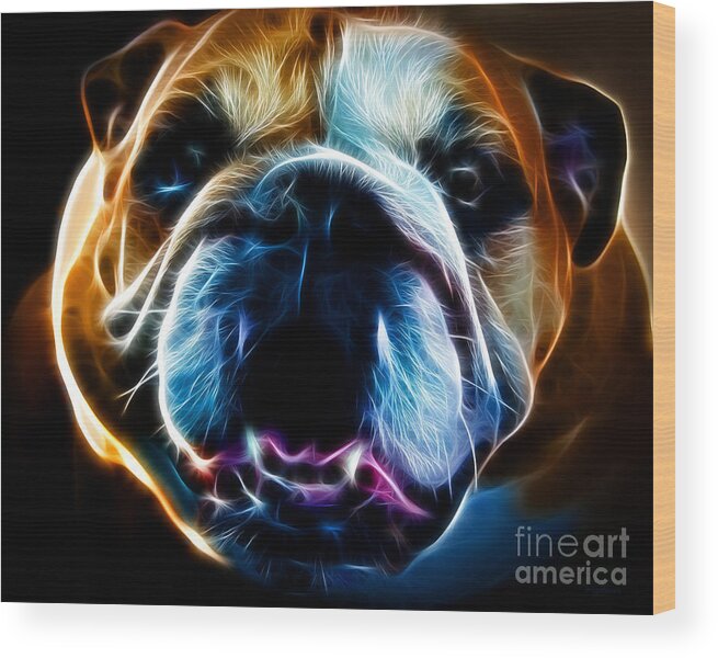 Animal Wood Print featuring the photograph English Bulldog - Electric by Wingsdomain Art and Photography