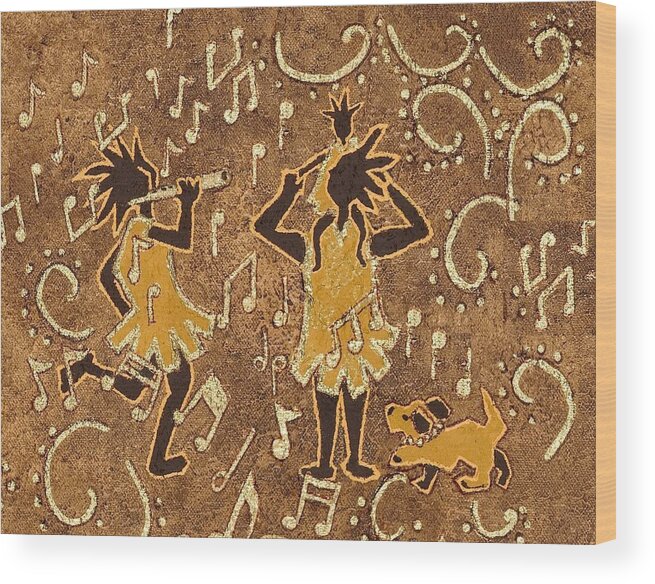 Kokopelli Wood Print featuring the painting Enjoying the Music by Katherine Young-Beck