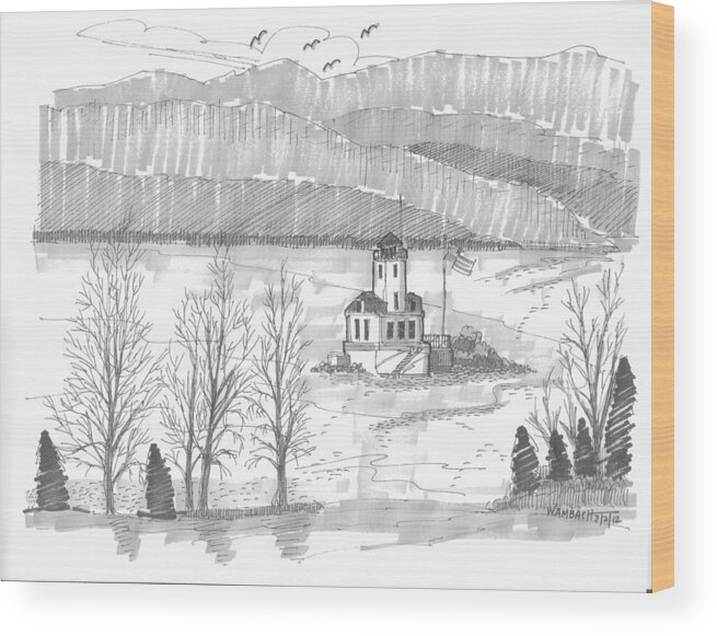 Lighthouse Wood Print featuring the drawing Esopus Lighthouse by Richard Wambach