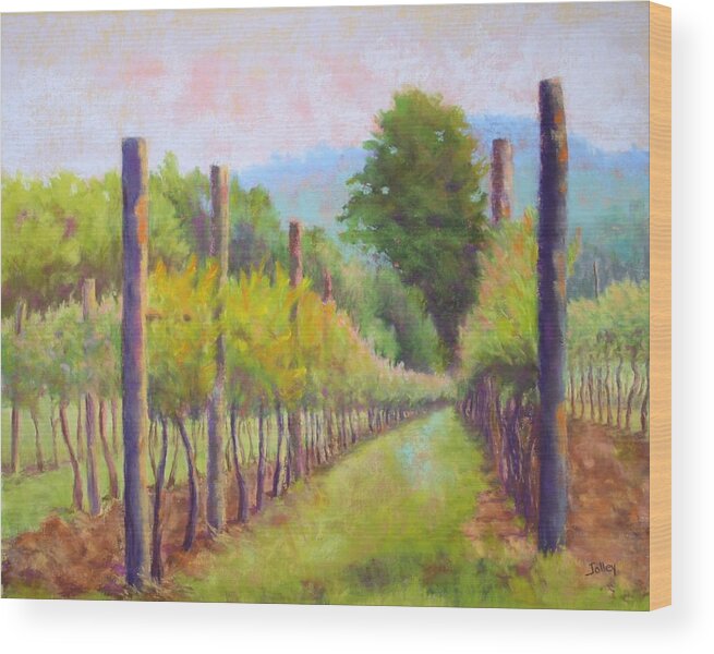 Vineyard Wood Print featuring the painting Estate Pinot by Nancy Jolley