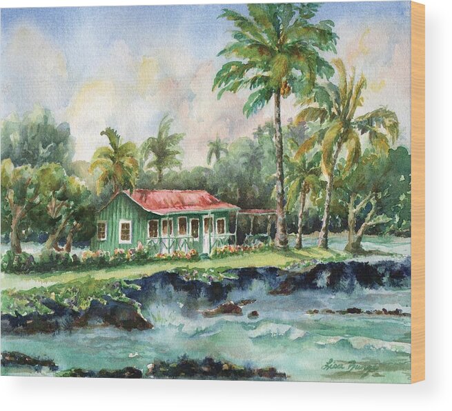 Eva Parker Woods Wood Print featuring the painting Eva Parker Woods Cottage by Lisa Bunge