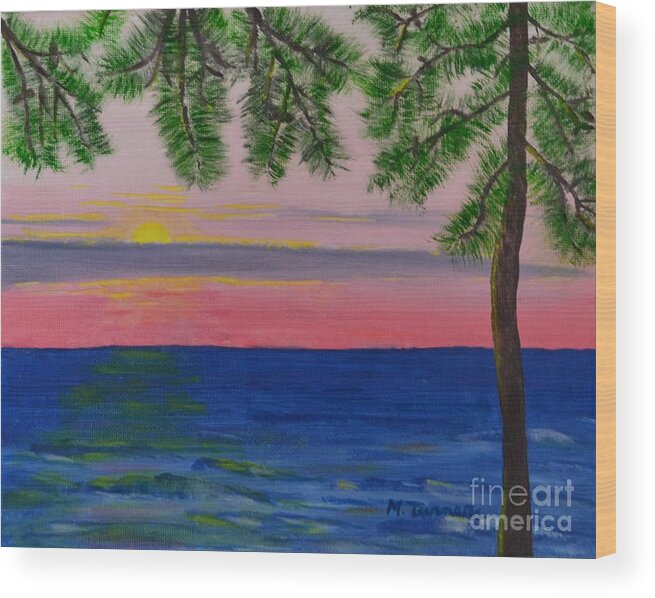 Sunset Wood Print featuring the painting Evening on Mobile Bay by Melvin Turner