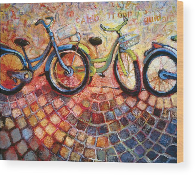 Bikes Wood Print featuring the painting Fa Caldo Troppo Guidare by Jen Norton