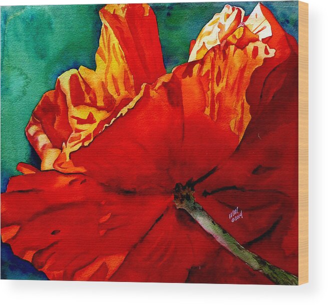 Red Poppy Wood Print featuring the painting Facing the Light by Michal Madison