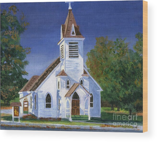 Acrylic Wood Print featuring the painting Fall Church by Lynne Reichhart