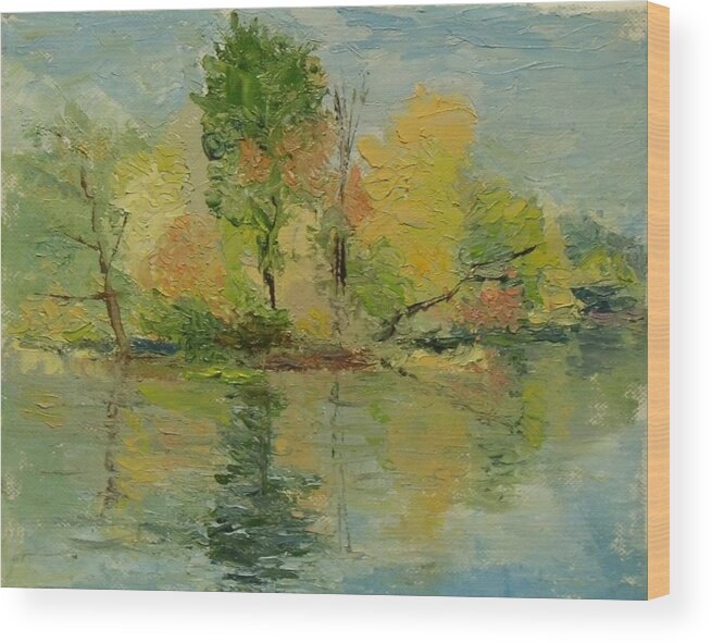Foliage Wood Print featuring the painting Fall on The Pond by Nicolas Bouteneff
