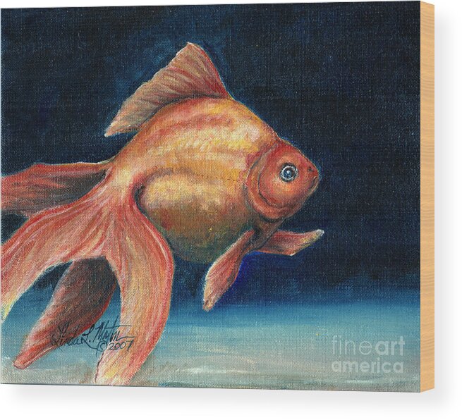 Goldfish Wood Print featuring the painting Fancy Goldfish by Linda L Martin
