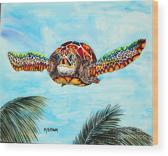 Turtle Wood Print featuring the painting Final Approach by Maria Barry