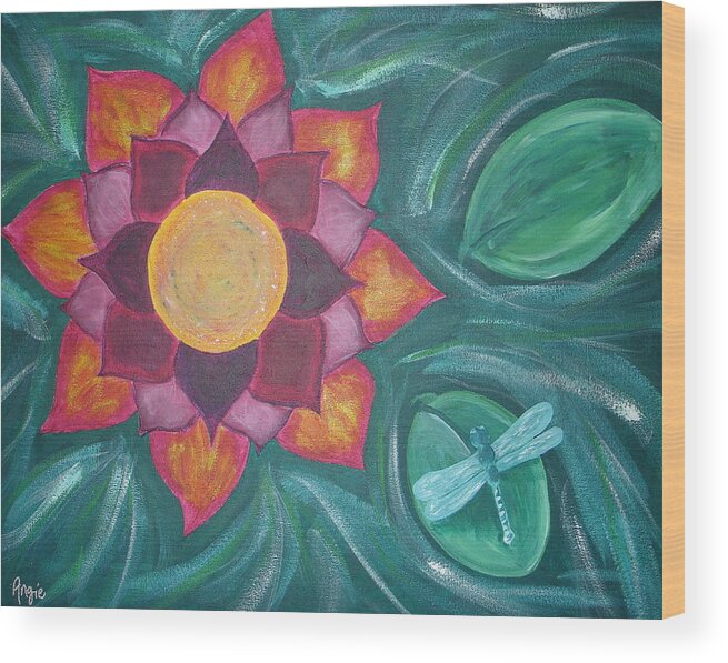 Flower Wood Print featuring the painting Fire Lotus by Angie Butler