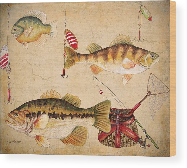 Acrylic Painting Wood Print featuring the painting Fish Trio-A by Jean Plout