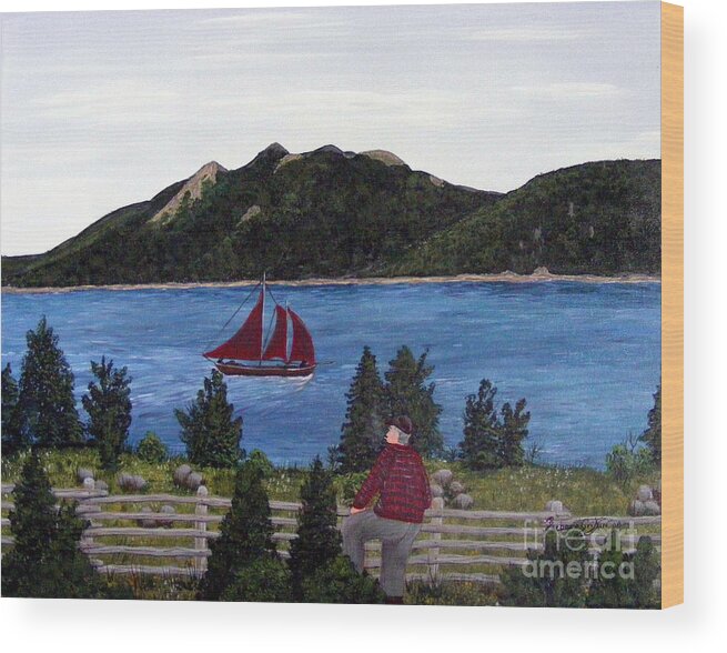 Ship Wood Print featuring the painting Fishing Schooner by Barbara A Griffin
