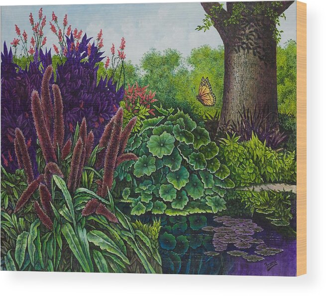 Flowers Wood Print featuring the painting Flower Garden V by Michael Frank