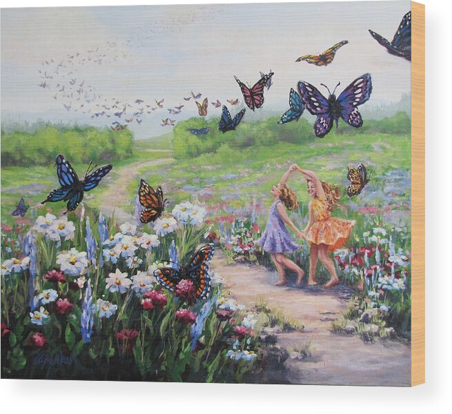 Girls Wood Print featuring the painting Flutterby Dreams by Karen Ilari