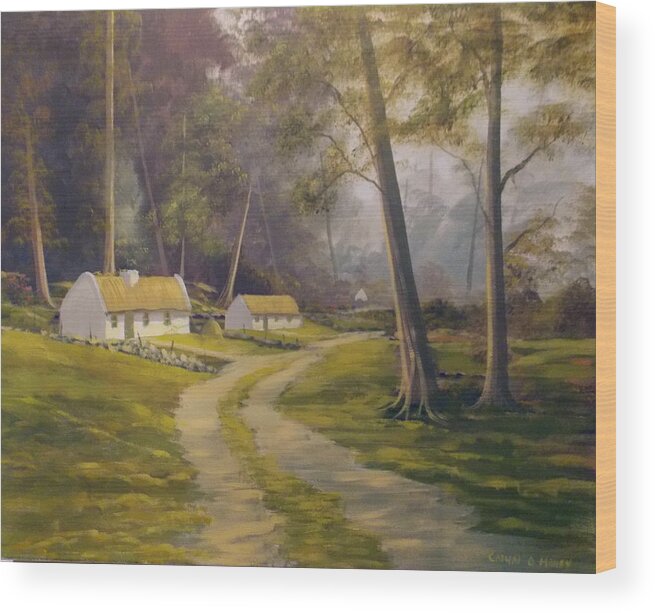 Irish Cottages Wood Print featuring the painting Forest Cottages by Cathal O malley