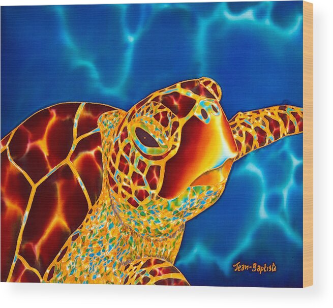 Sea Turtle Wood Print featuring the painting Friendly Encounter by Daniel Jean-Baptiste