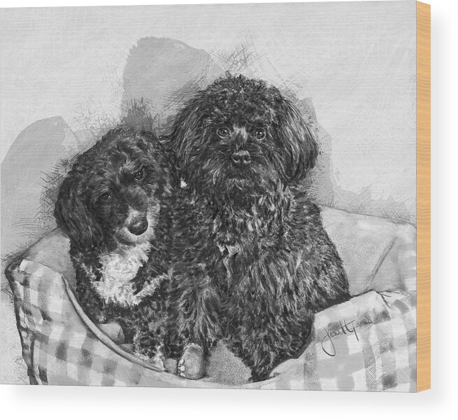 Two Dogs Wood Print featuring the pastel Friends by Janet Garcia