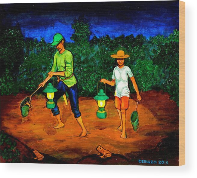 Frog Hunters Wood Print featuring the painting Frog Hunters by Cyril Maza