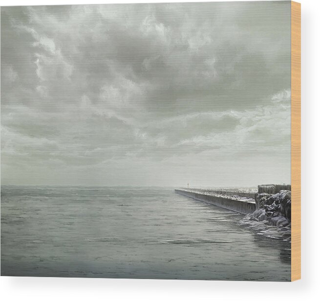 Lake Michigan Wood Print featuring the photograph Frozen Jetty by Scott Norris