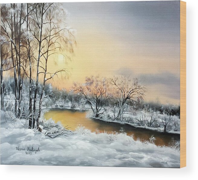 Landscape Wood Print featuring the painting Frozen by Vesna Martinjak